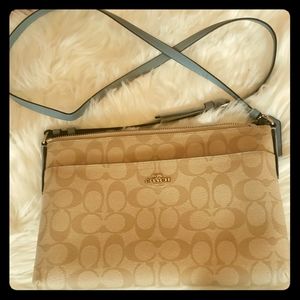 Coach khaki crossbody handbag steel blue straps